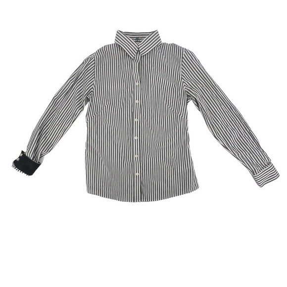 Banana Republic Gray Striped Non Iron Fitted Button Up Blouse Size 8 Women’s - Picture 1 of 5